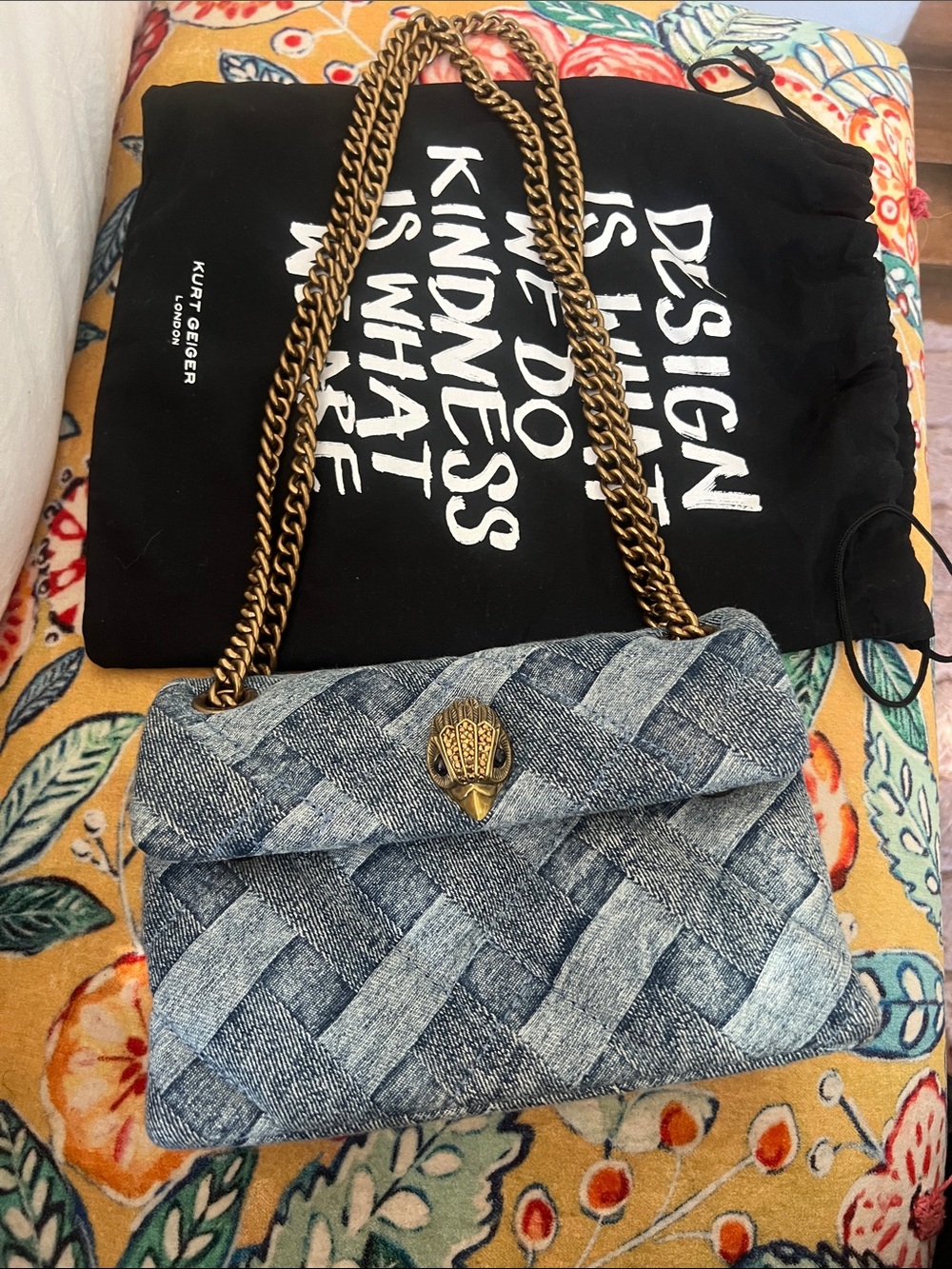 Kurt Geiger Denim Woven Crossbody with Gold-Tone Eagle Clasp - Picture 6 of 10